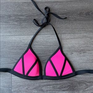 PINK Victoria's Secret Black Hot Pink Triangle Padded Bikini Top S AA A B C